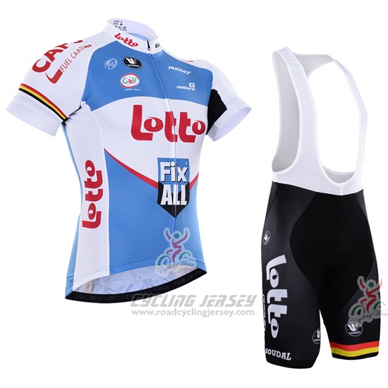 2016 Cycling Jersey Lotto Fix All White and Blue Short Sleeve and Bib Short